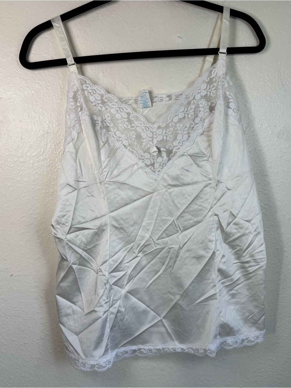 Vintage Perfectform White Satin Camisole Slip Top Size 44 Lace Trim Retro Sexy